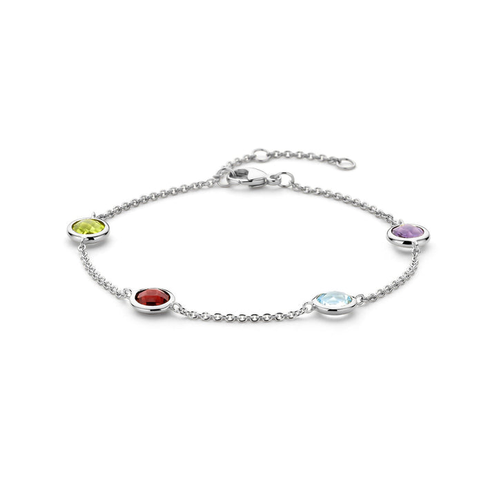 Silver women's bracelet with rhodium-plated colored stones