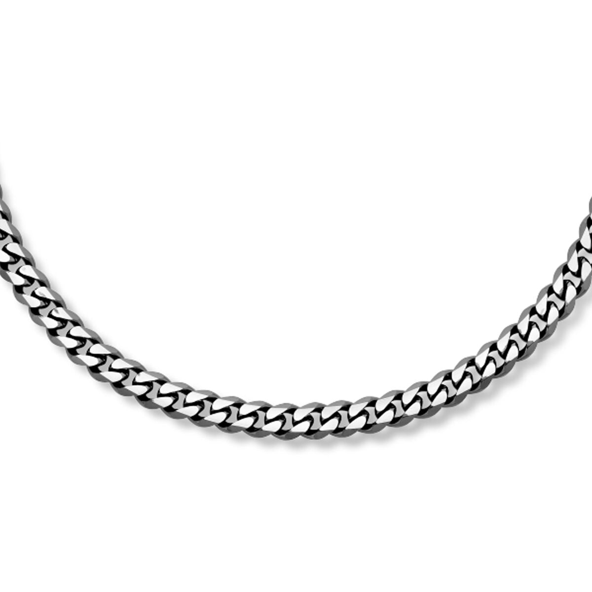 Een close-up van de Van der Kooij Collectie stalen ketting heren - gourmette 7,0 mm ion plating edelstaal, stijlvol gebogen en tegen een witte achtergrond.