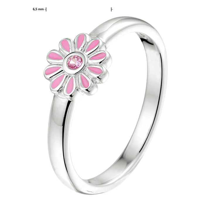 ring flower pink zirconia silver rhodium plated 