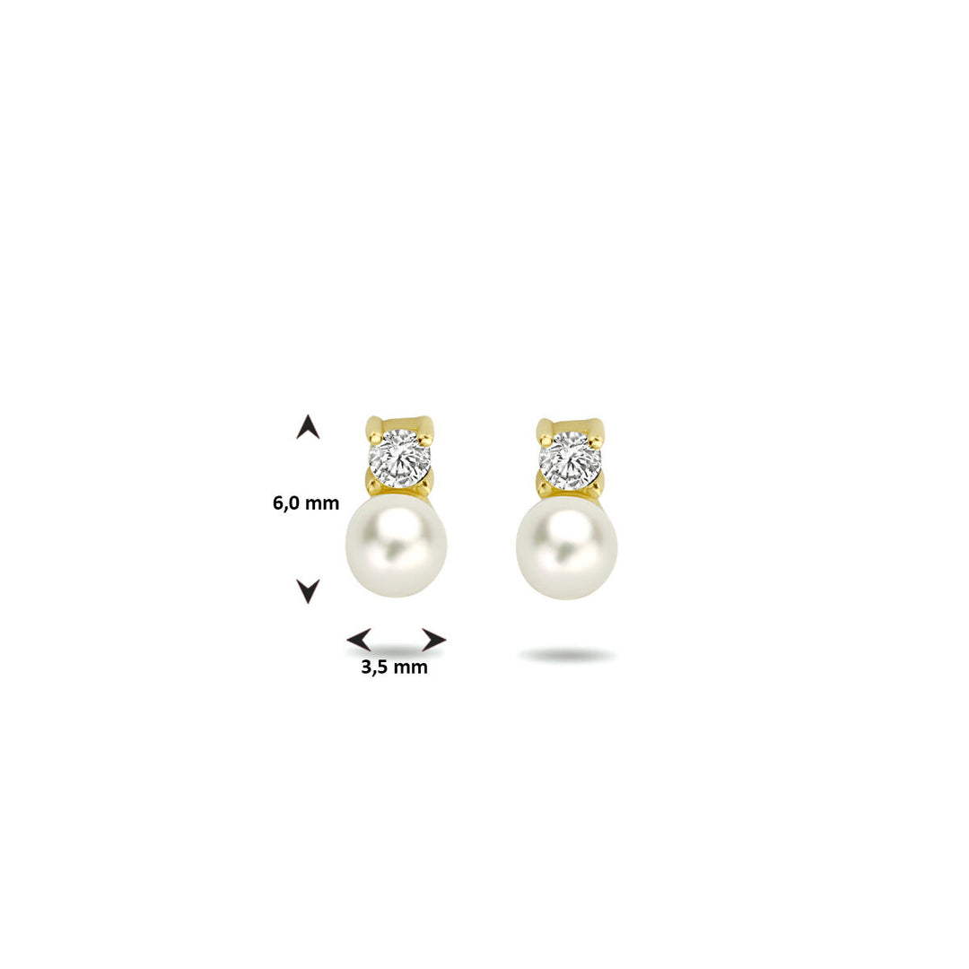 ear studs pearl and zirconia 14K yellow gold