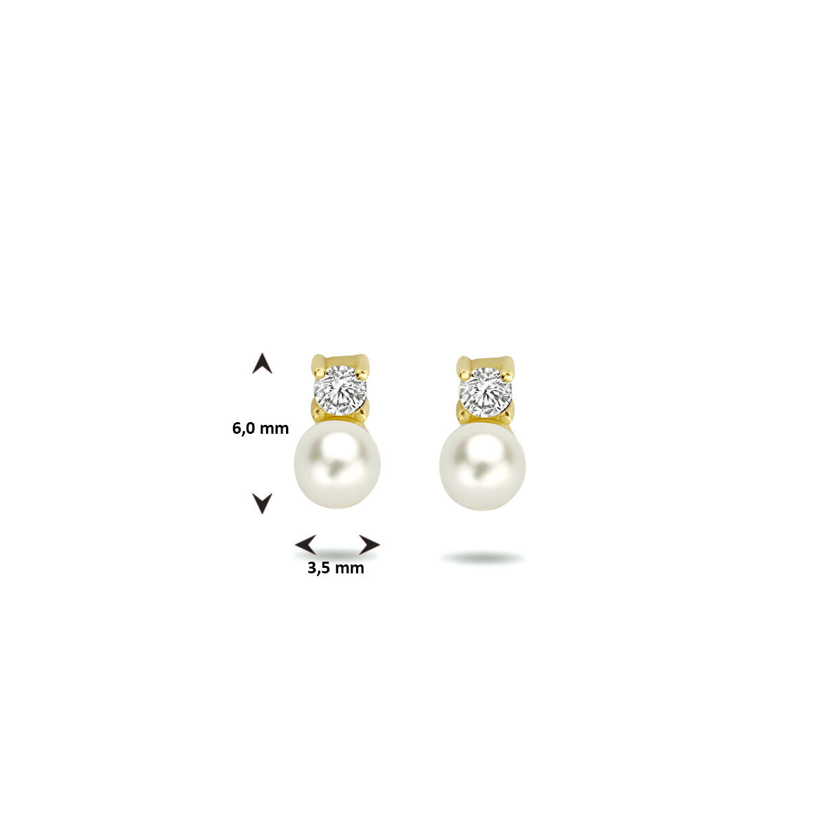 ear studs pearl and zirconia 14K yellow gold