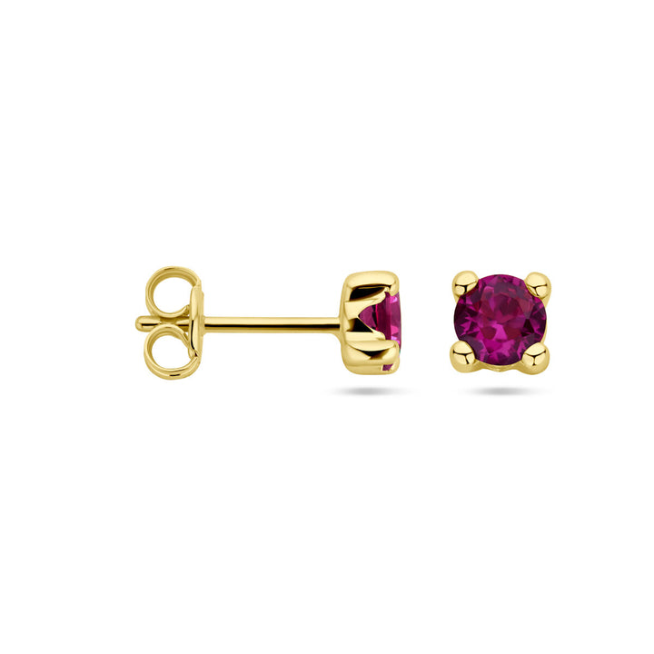 ear studs synth. ruby 14K yellow gold
