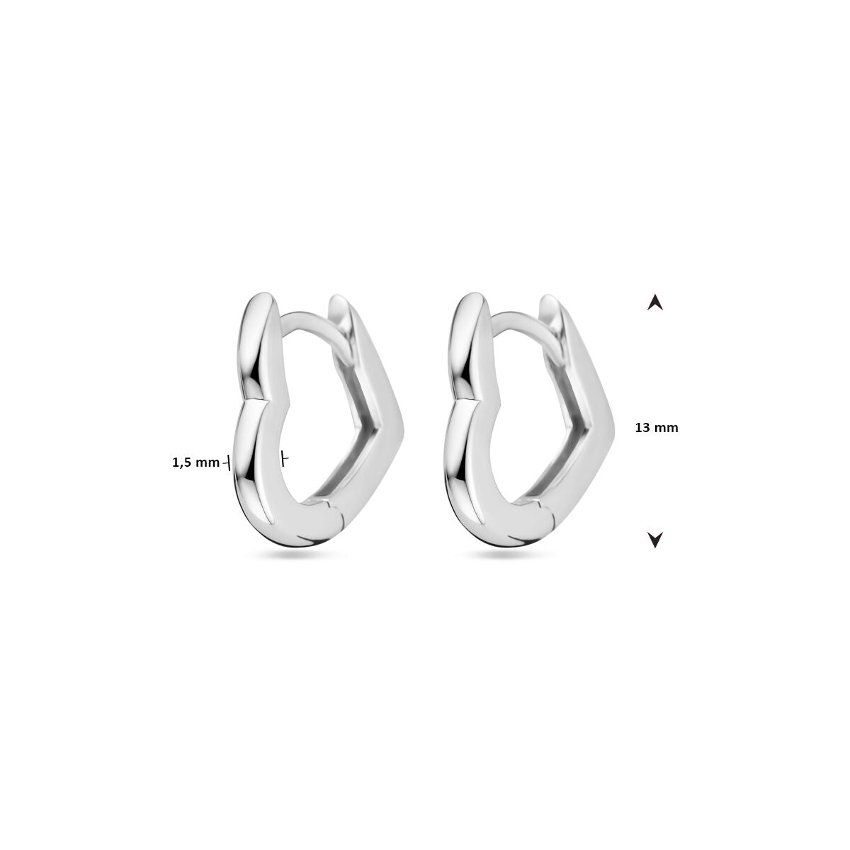 klapoorringen hartje 13 mm zilver gerhodineerd