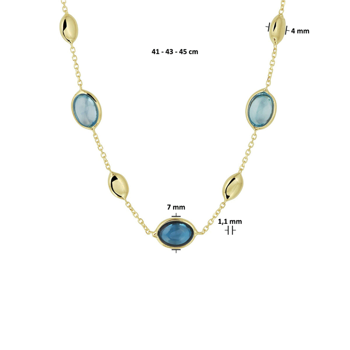Gouden dames ketting london blue en blauw topaas 14K