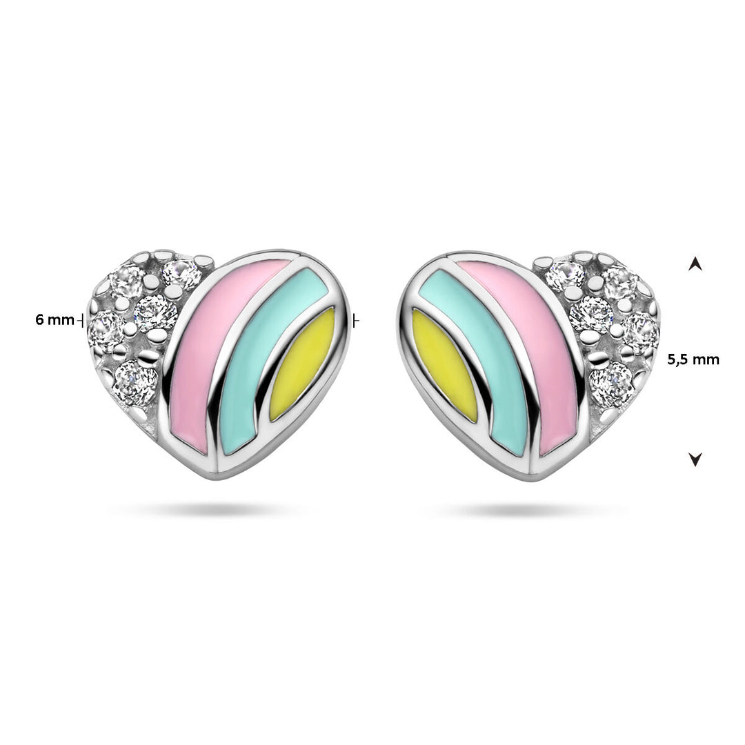 ear studs heart and zirconia silver rhodium plated