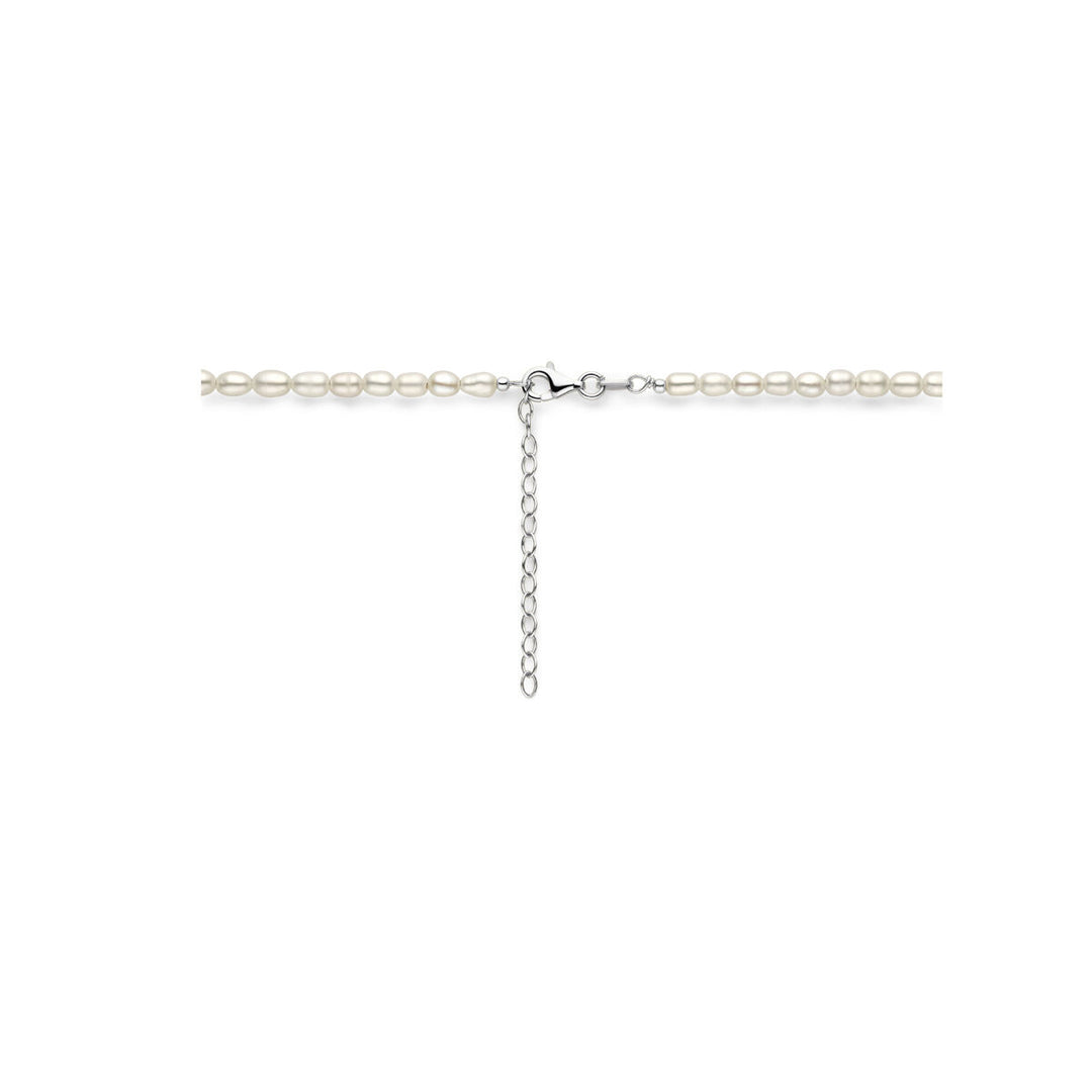 collier parel 3,8 mm 50 + 5 cm zilver gerhodineerd