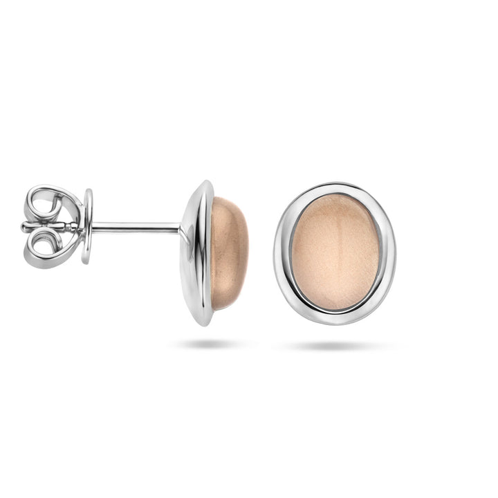 oorknoppen beige maansteen zilver gerhodineerd
