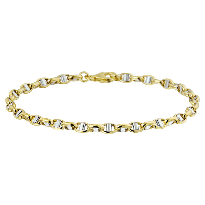Gold bracelet ladies jasseron oval with bar 14K bicolor