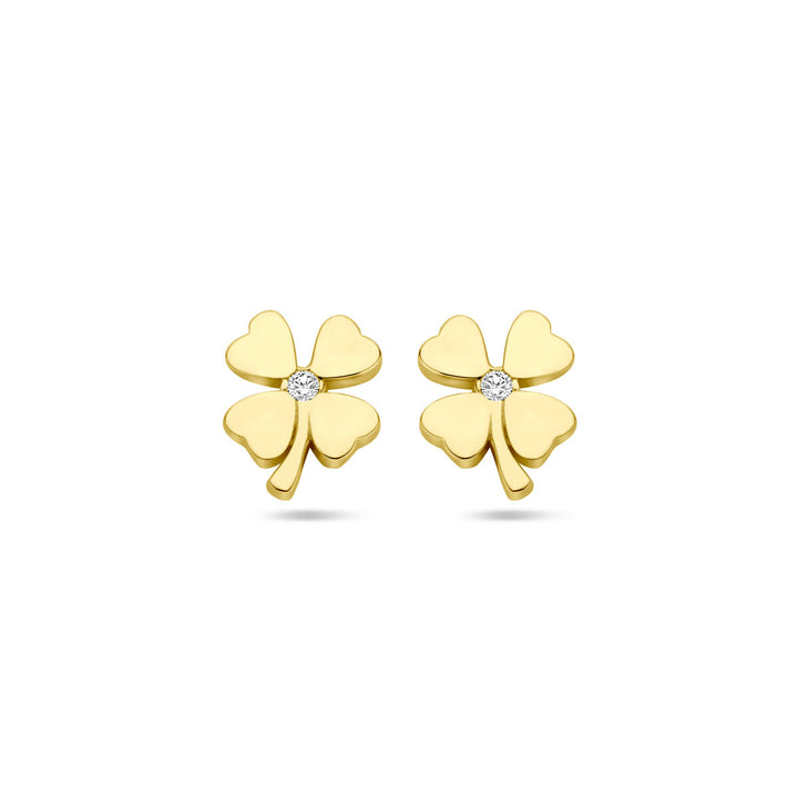 clover ear studs zirconia 14K yellow gold