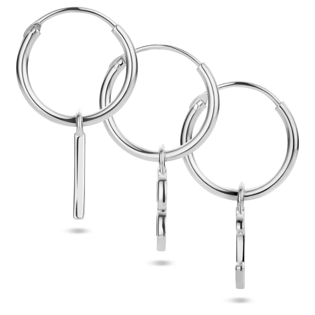 oorring letter per stuk zilver gerhodineerd