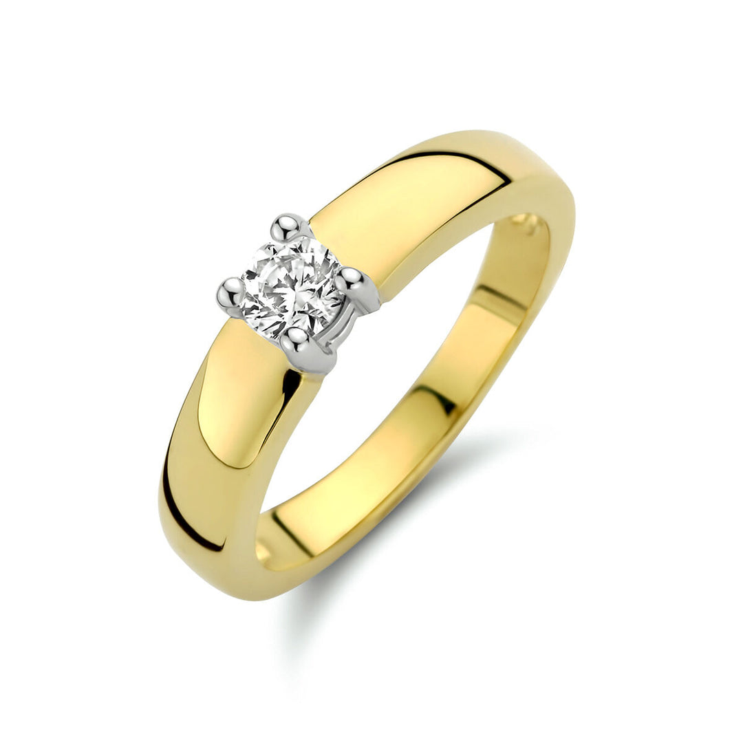 ring zirconia 14K bicolor gold yellow/white