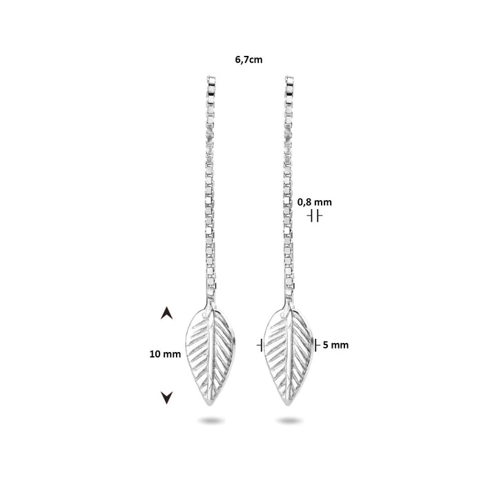 pull-through earrings leaf silver rhodium plated