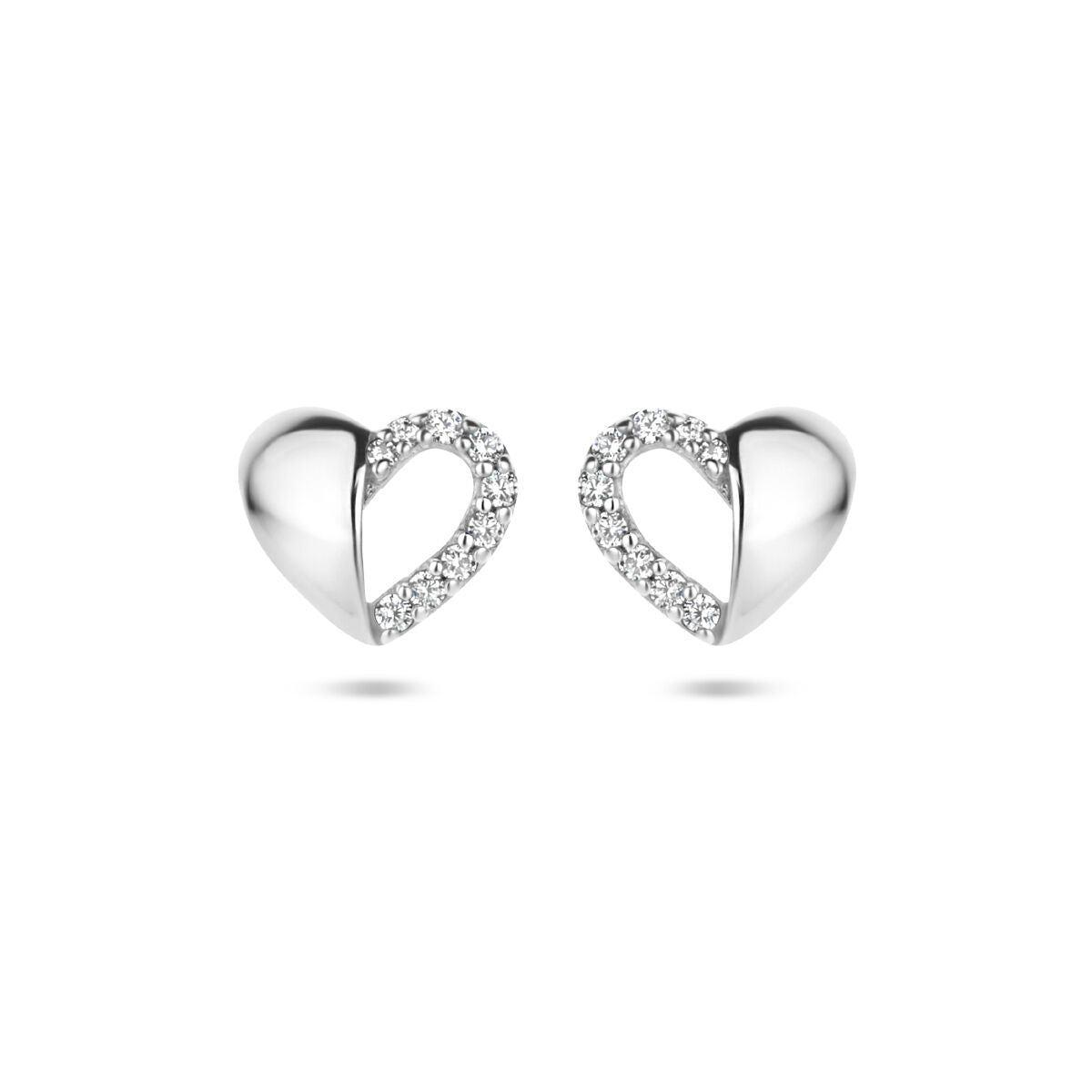 ear studs heart zirconia silver rhodium plated