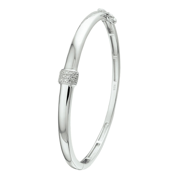 bangle scharnier zirkonia 7,5 x 60 mm zilver gerhodineerd