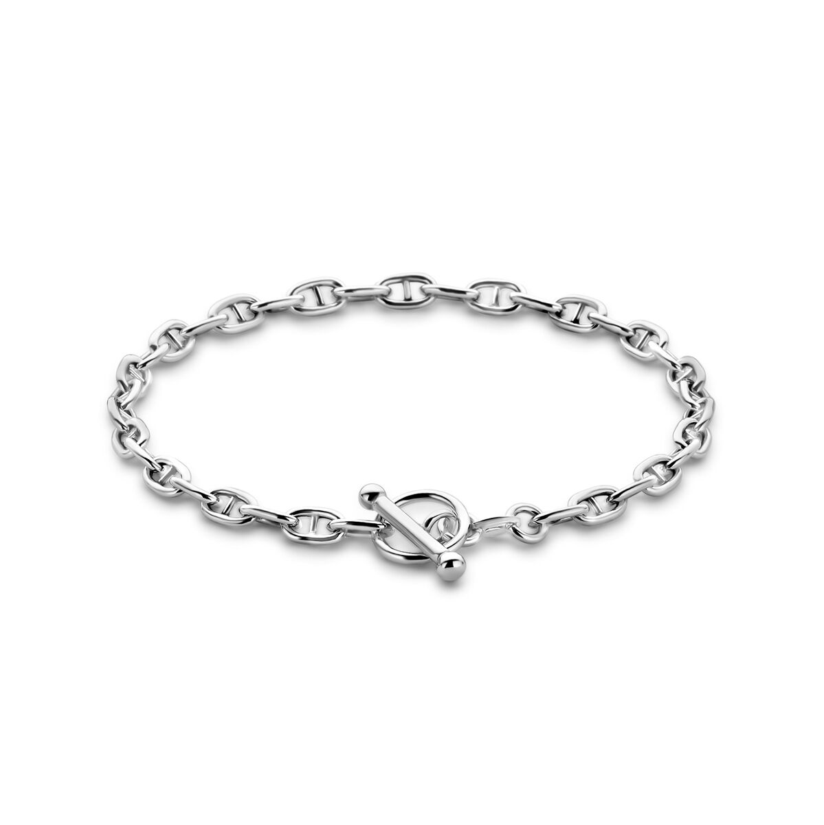 Zilveren armband met ronde buis van 3,9 mm, 18,5 cm lang, en een kapittelslot.