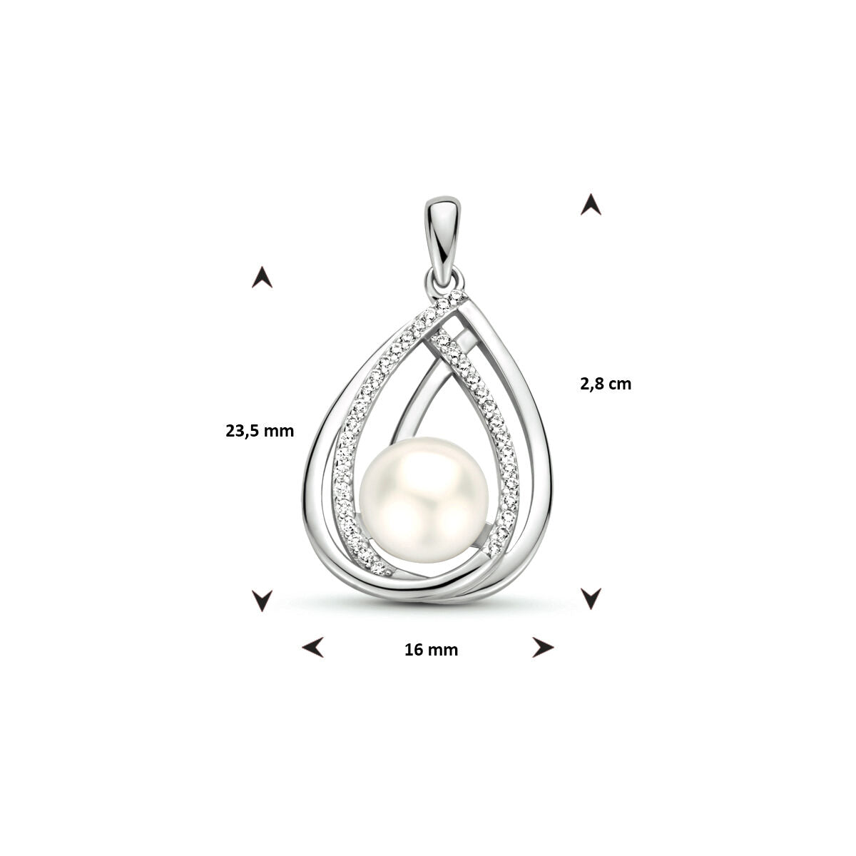 pendant pearl zirconia silver rhodium plated