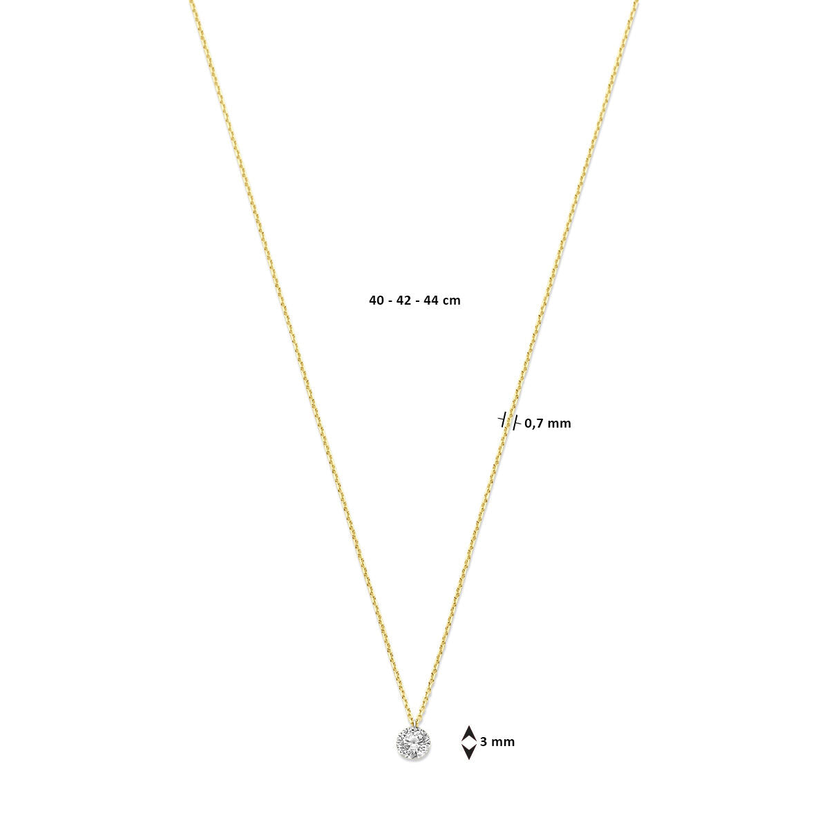 collier lab grown diamant 0,7 mm 40 - 42 - 44 cm 0.25ct g si 14K geelgoud