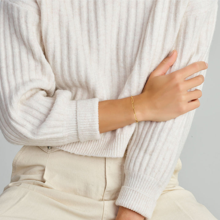 Armband Jasseron und Büroklammer Rundrohr 4,0 mm 17 - 19 cm 14K Gelbgold