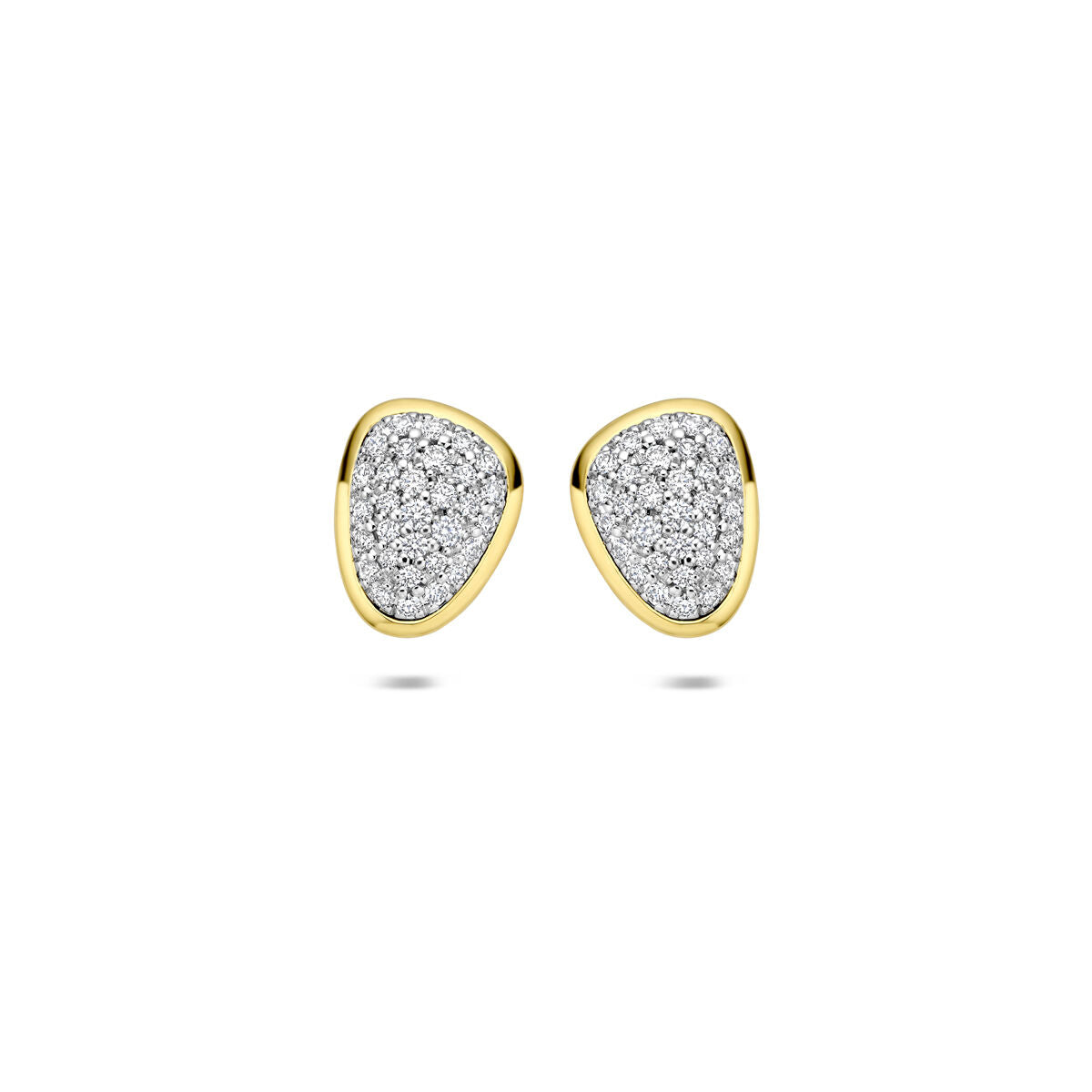 Bicolor oorknopjes van 14k goud met een diamantsetting van 0.35ct in een organische, afgeronde vorm.