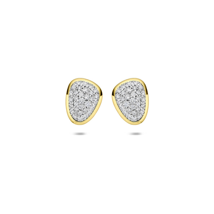 14k Bicolor oorknopjes met diamant 0.35ct