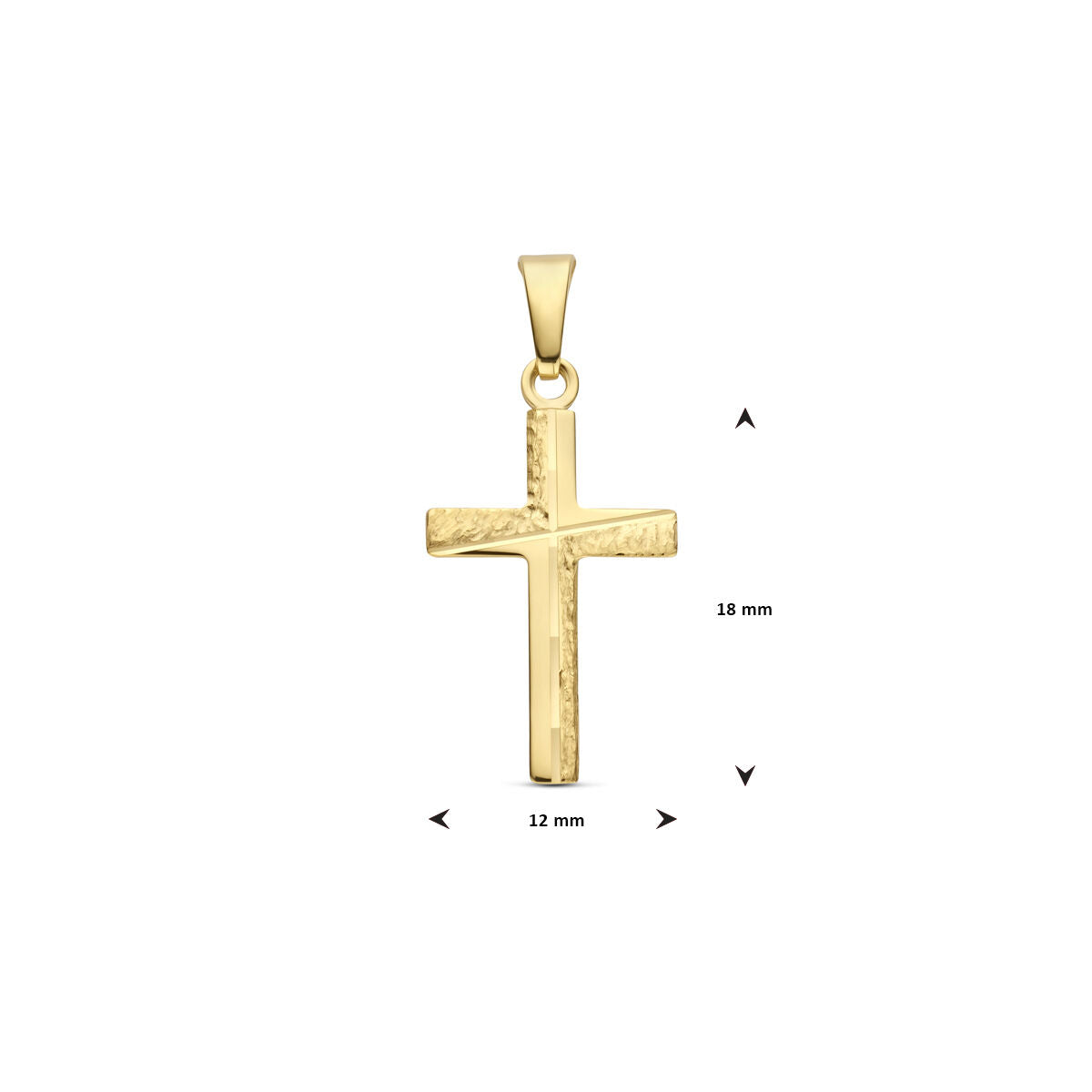 hanger kruis gehamerd 18 mm 14K geelgoud