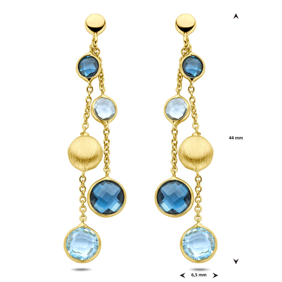 oorhangers rondjes, sky blue topaas en london blue topaas 44 mm 14K geelgoud