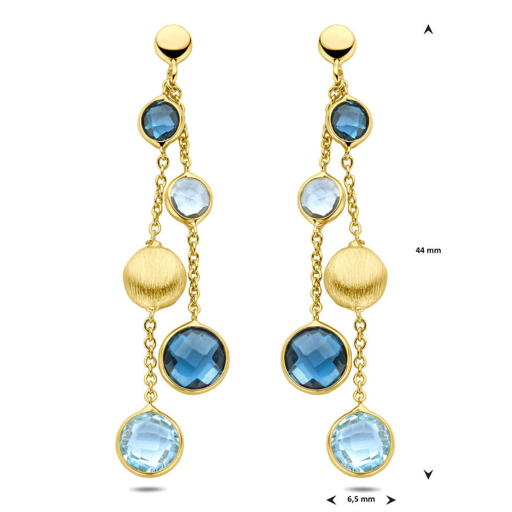 oorhangers rondjes, sky blue topaas en london blue topaas 44 mm 14K geelgoud
