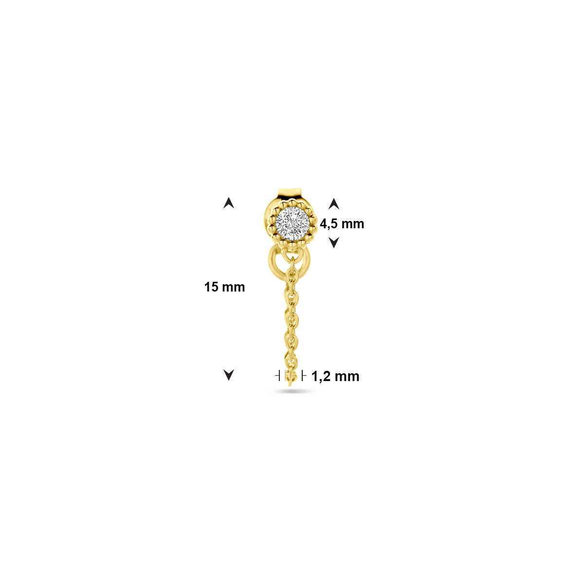 oorknop per stuk zirkonia 1 micron zilver verguld (geel)
