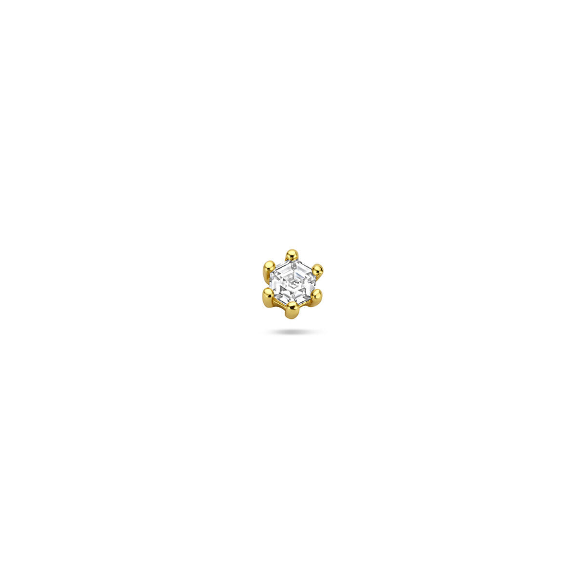 Verguld zilveren flat back piercing met een 4 mm zirkonia in een stervormige setting.
