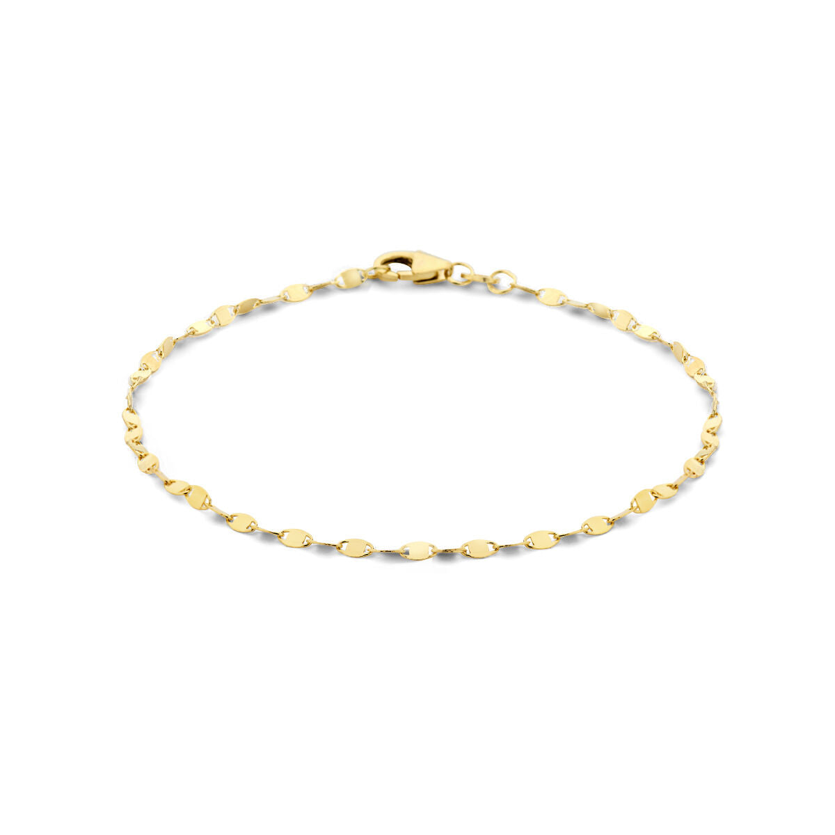 Armband van 14K geelgoud met een dikte van 2,0 mm en een lengte van 18 cm, met een schakelsluiting.