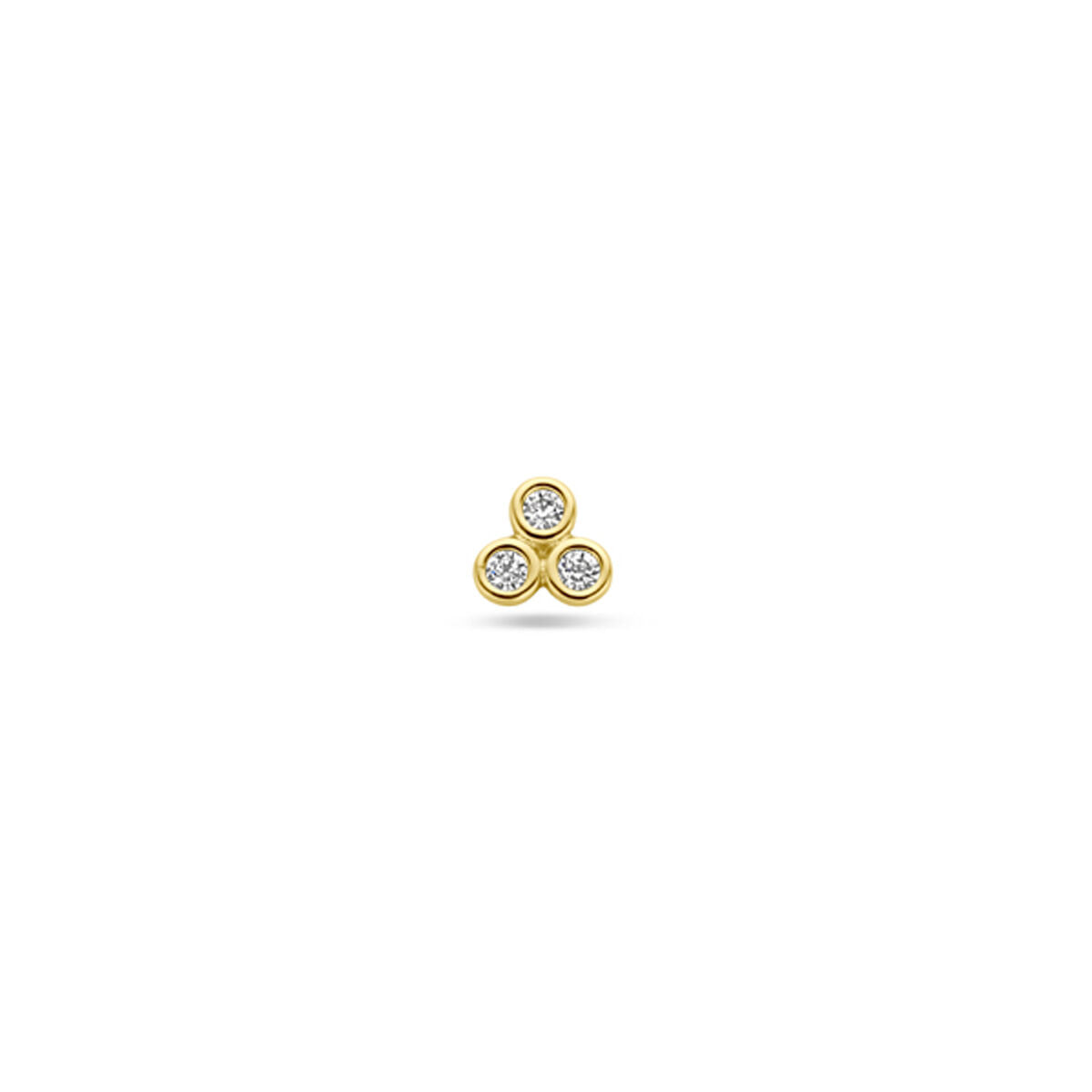 Flat back piercing van 14K geelgoud met drie 3 mm zirkonia steentjes.