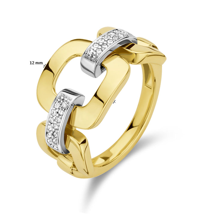 ring link diamond 0.11ct h si 14K bicolor gold yellow/white