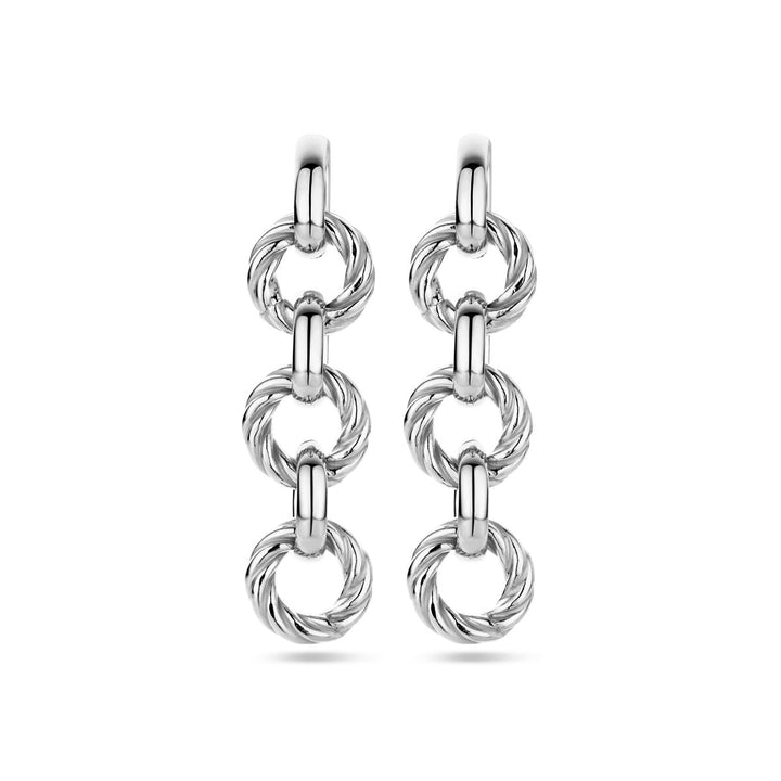 earrings circles twisted silver rhodium plated