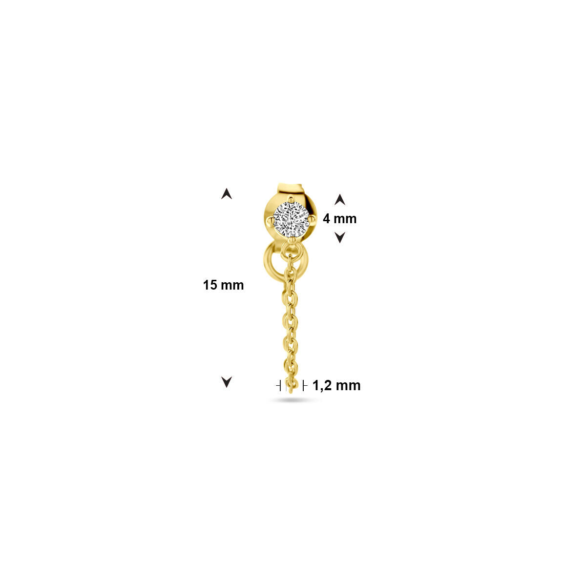 oorknop per stuk zirkonia 1 micron zilver verguld (geel)