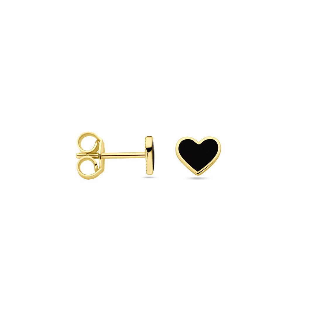 ear studs heart black enamel 14K yellow gold