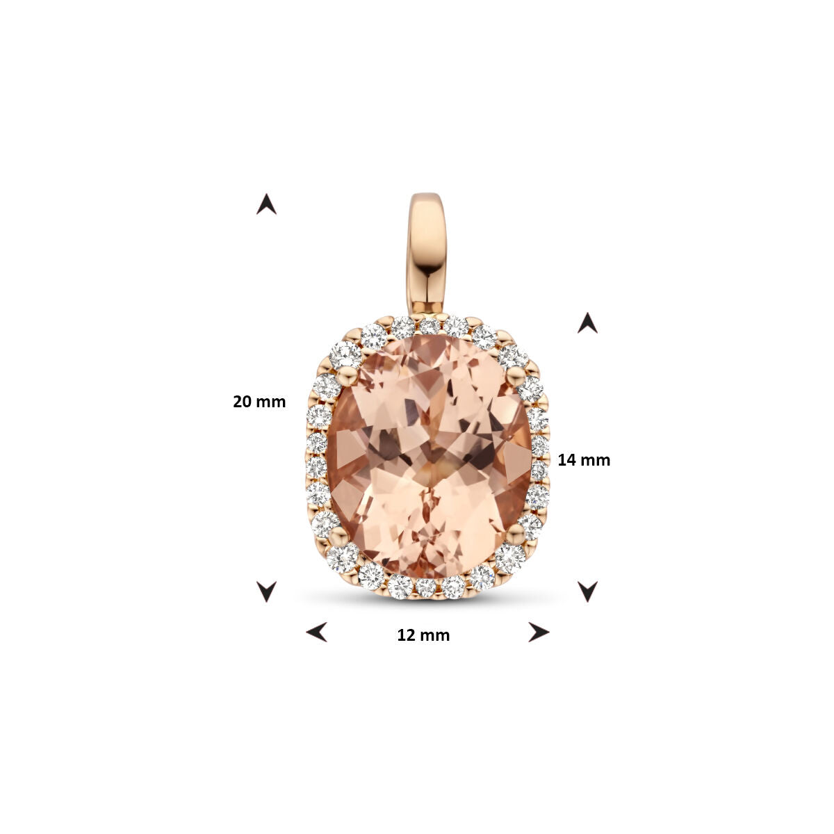 pendant morganite and diamond 0.25ct h si halo 14K rose gold