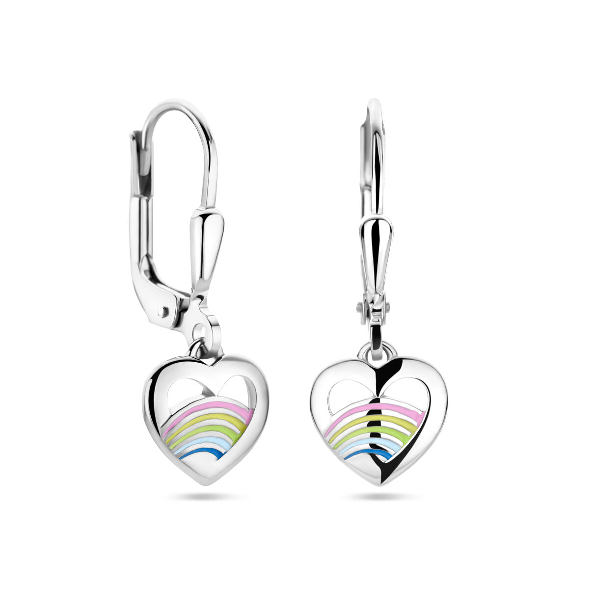 earrings heart enamel silver rhodium plated