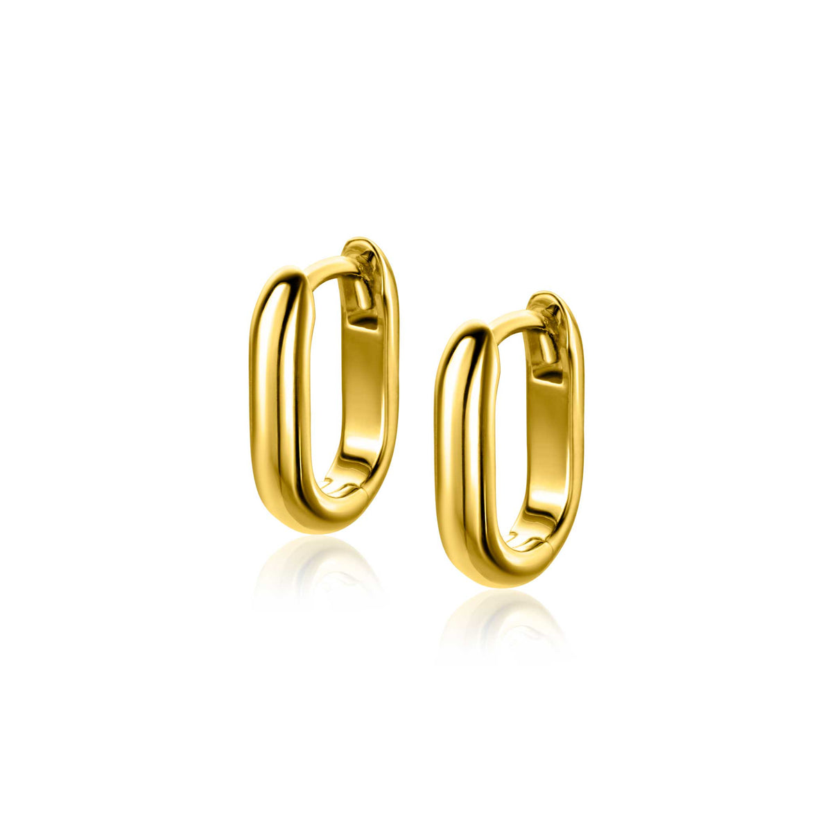 Gouden oorbellen met een moderne, ovalen vorm en een glanzende afwerking.