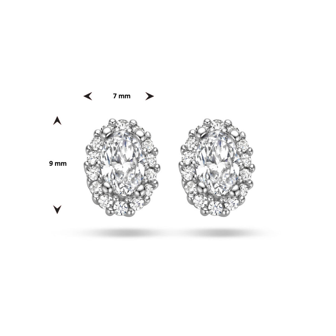 ear studs zirconia halo silver rhodium plated