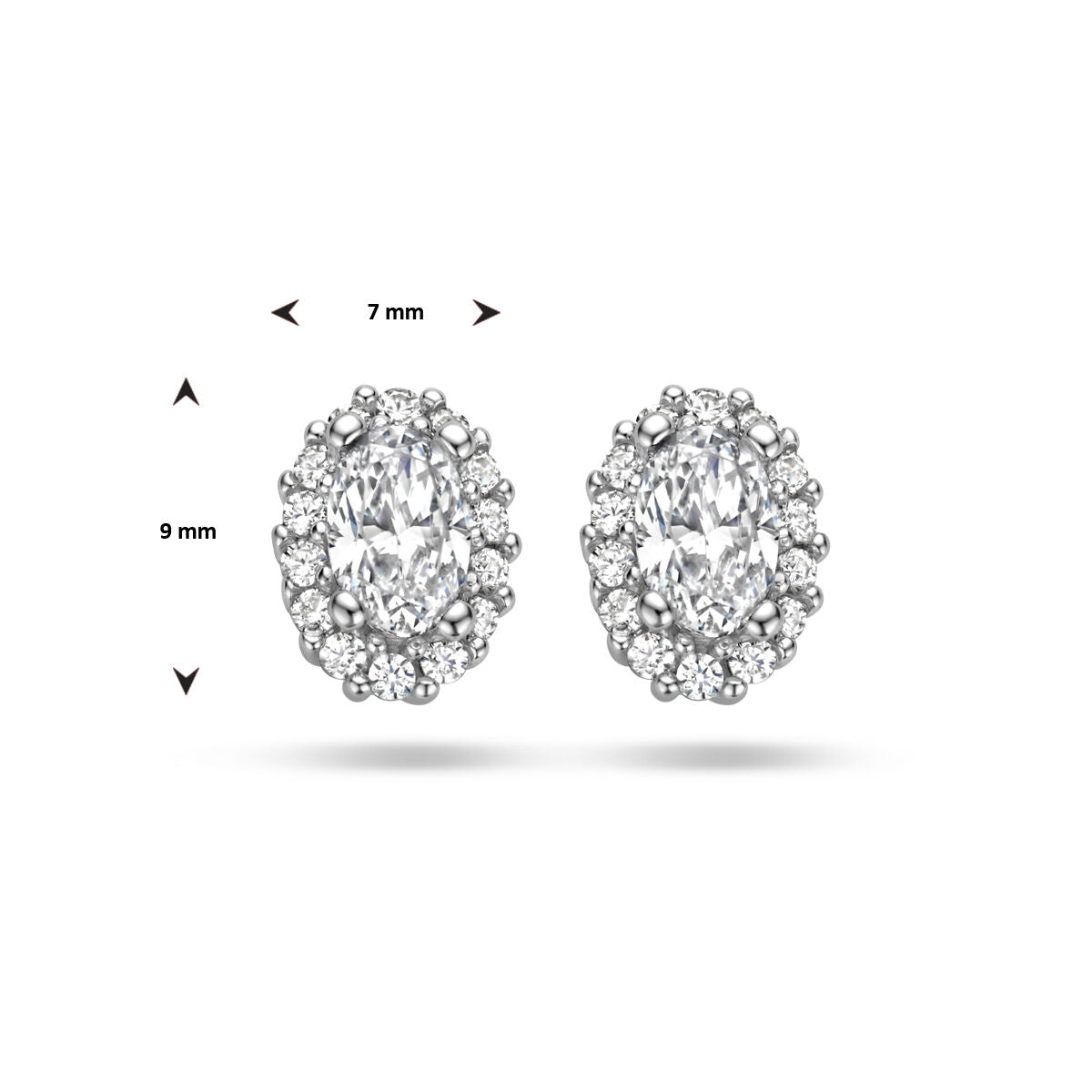 oorknoppen zirkonia halo zilver gerhodineerd