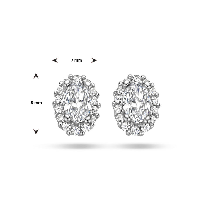 ear studs zirconia halo silver rhodium plated
