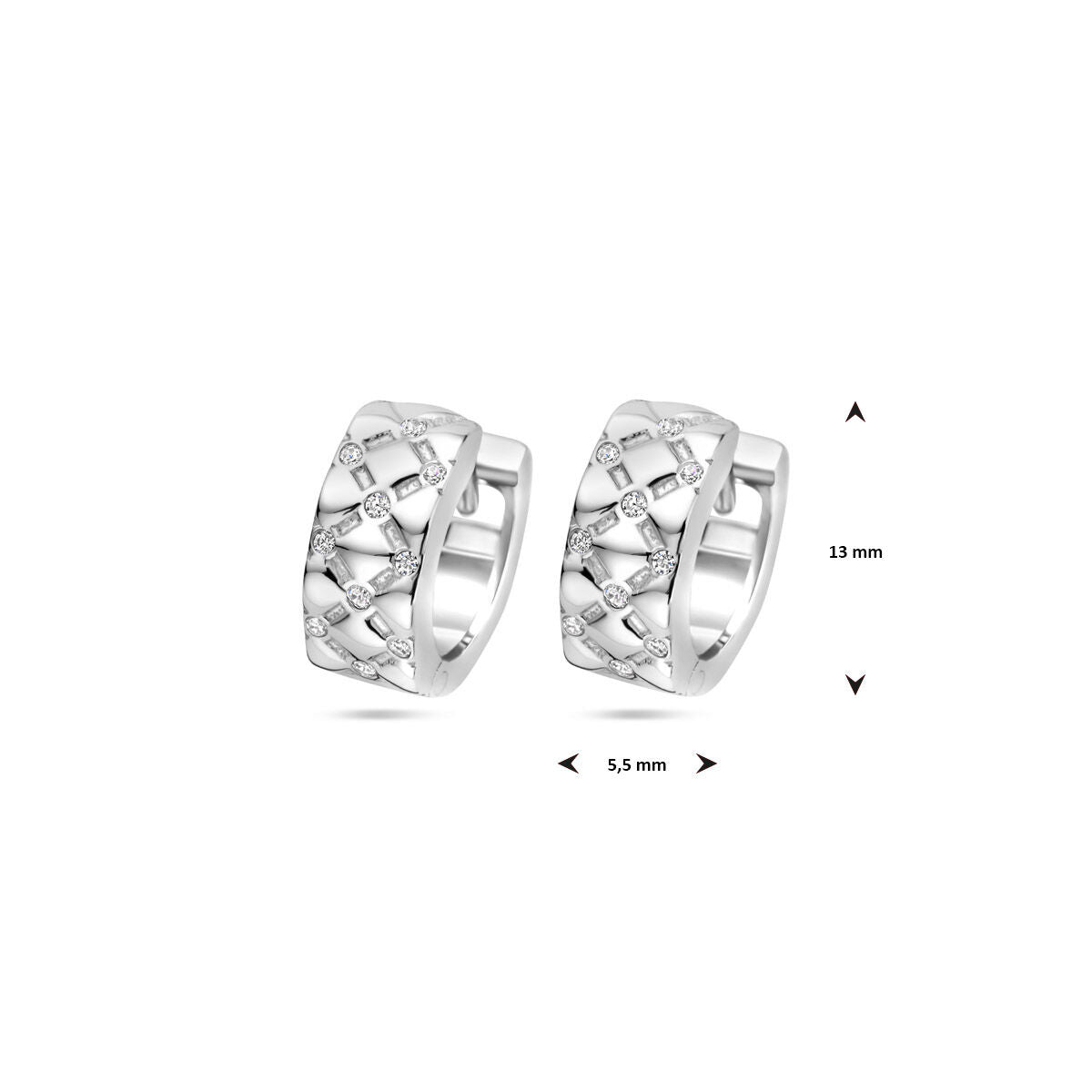 klapoorringen zirkonia 13 mm zilver gerhodineerd
