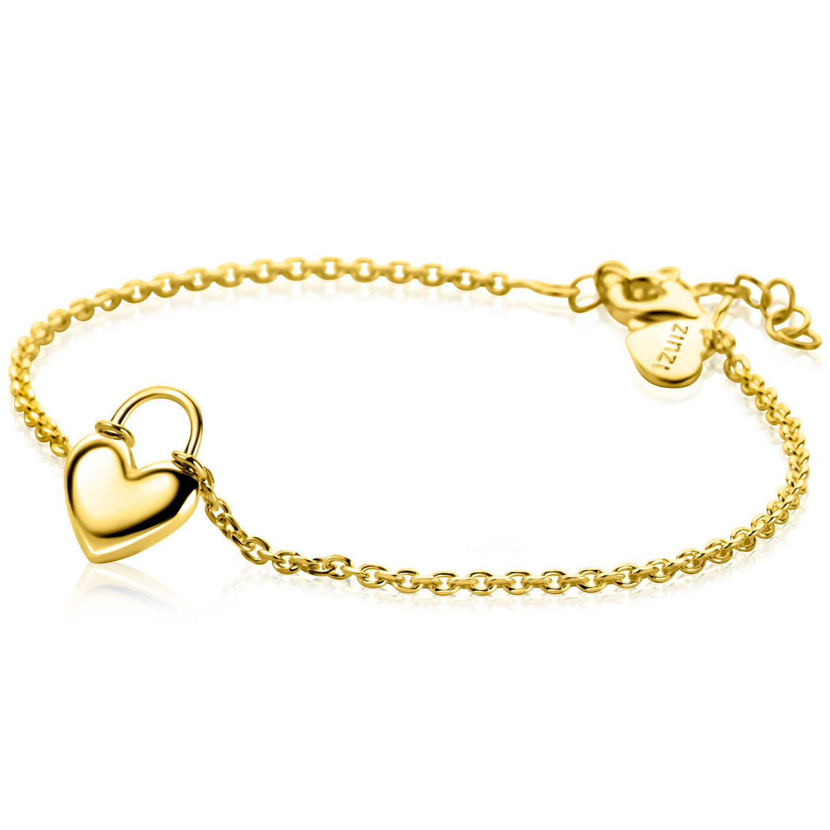 Gouden armband met een hartvormige sluiting en een fijne schakelketting.