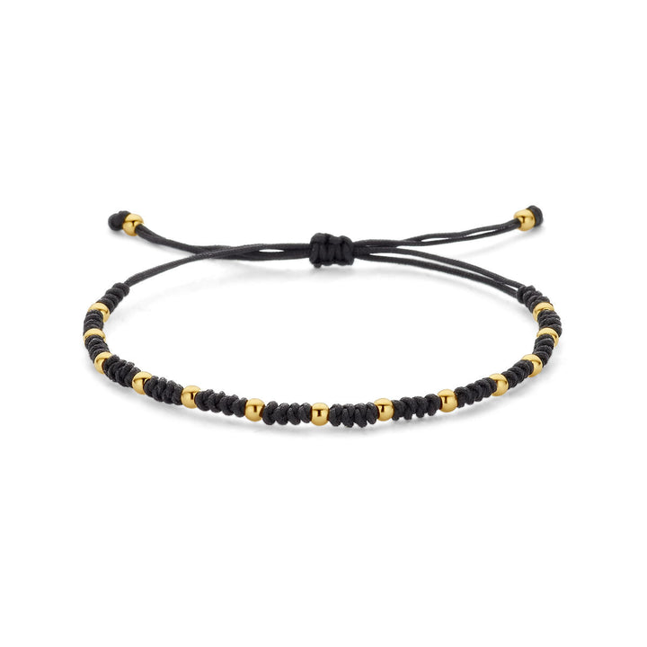 armband bolletjes 13 - 26 cm 14K goud met rubber/nylon/leer