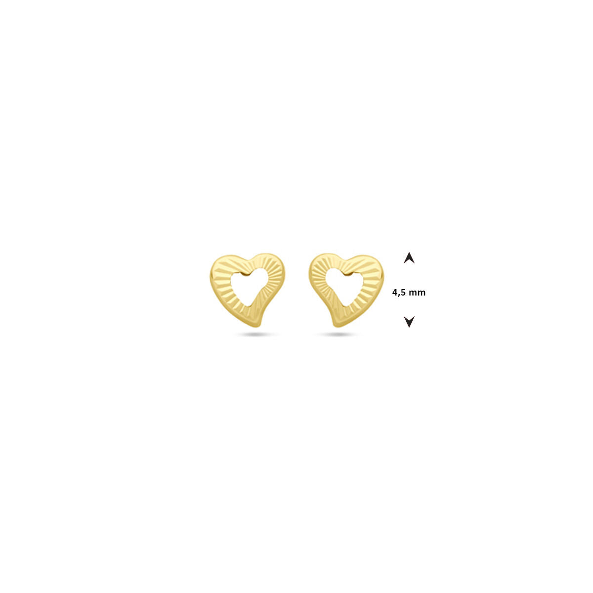 oorknoppen hart 4,5 mm 14K geelgoud
