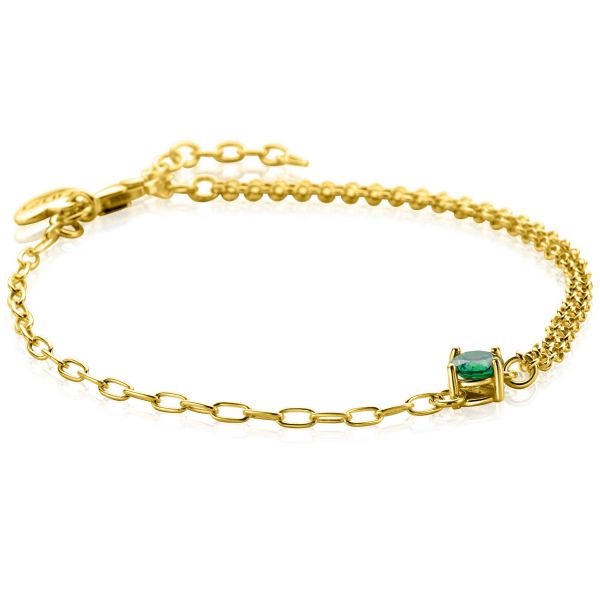 Zilveren armband met schakels en een groene steen, verstelbaar van 17 tot 20 cm.
