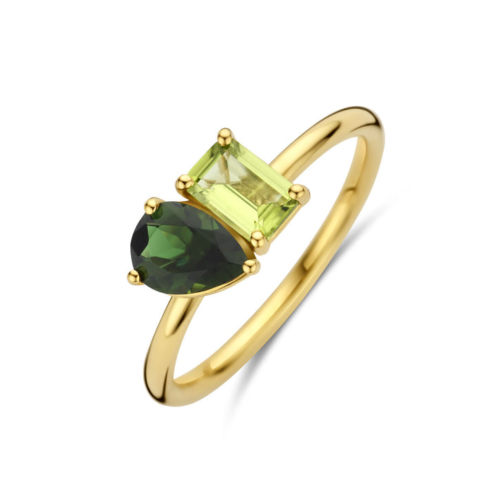 ring peridot en groen toermalijn 14K geelgoud