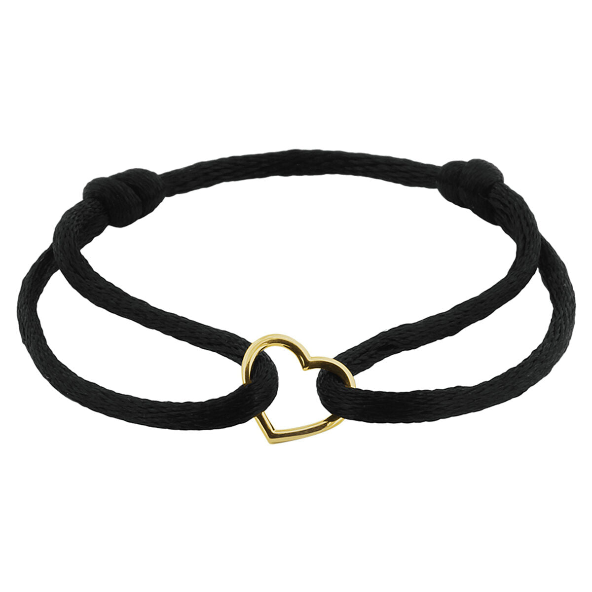 Armband van zwart rubber met een 14K gouden hartje als hanger.