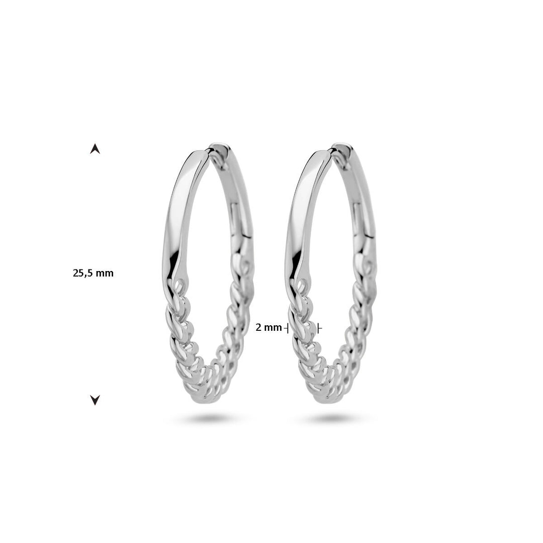 drop earrings link motif silver rhodium plated