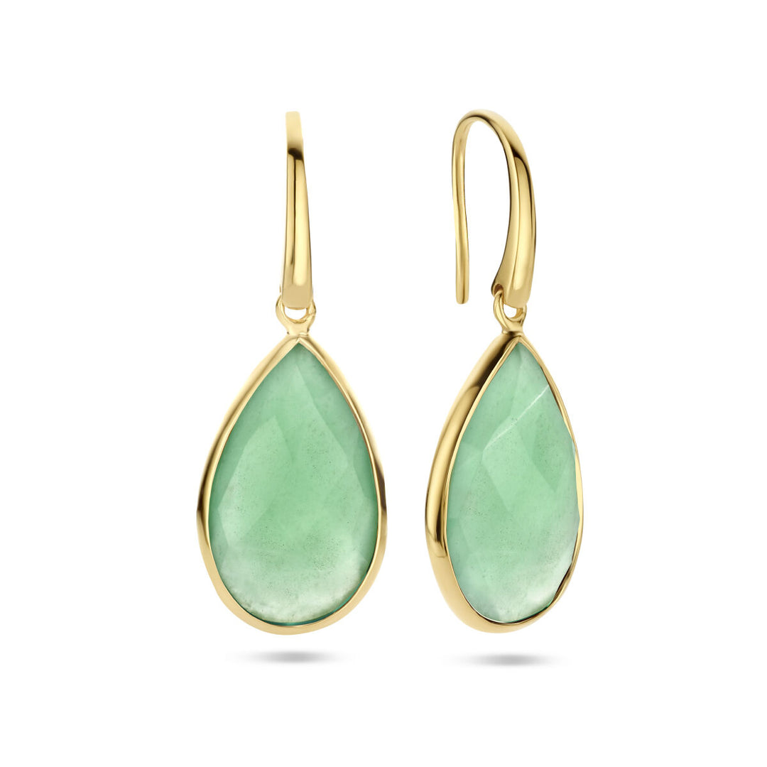 oorhangers groen kwarts franse haak zilver verguld (geel)